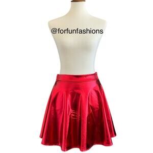 RED Metallic Skirt A-line Flared Skater Skirt for Halloween Costume Party
